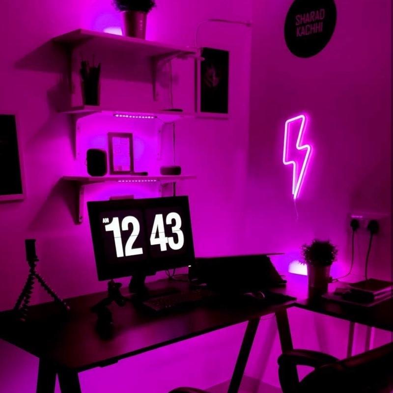 LED Lightning Neon Sign for Bedroom - Pink Lightning Bolt Wall Decorative Light Up Neon Sign