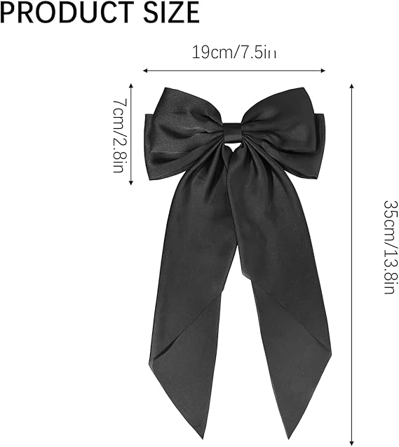 3Pcs Big Bow Hair Clip French Hair Clip Big Bowknot Hairpin with Long Silky Satin Solid ColoUr Tail White and Black and Red