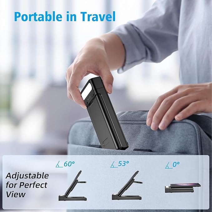 3 in 1 Wireless Charger for Foldable Wireless Charger Station with Night Light for Samsung Galaxy S24 S23 Ultra/iPhone 16/Pixel 8 Pro, Galaxy Watch 6, Galaxy Buds 2 Pro/AirPods Pro/AirPods