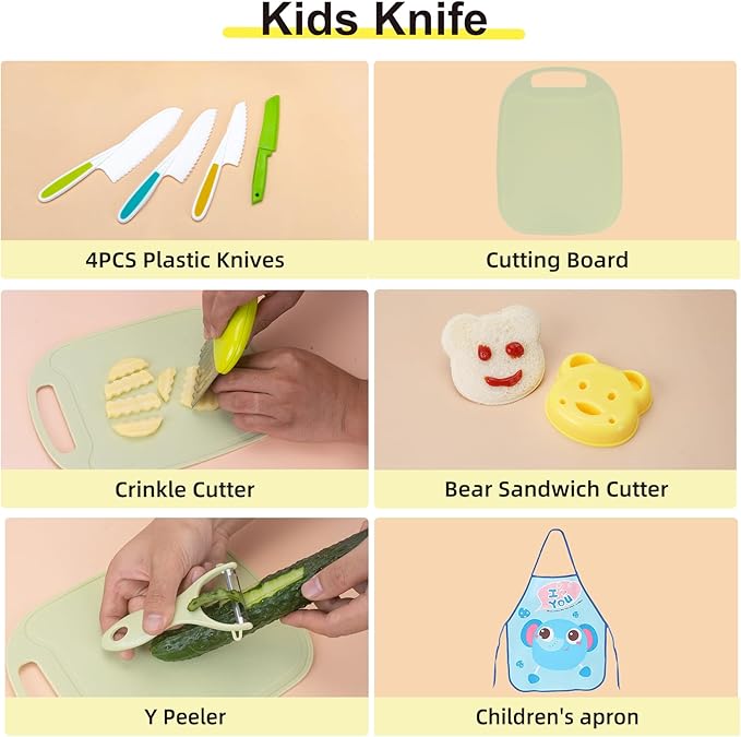 AIXMEET 9PCs Kids Kitchen Accessory Cooking Set