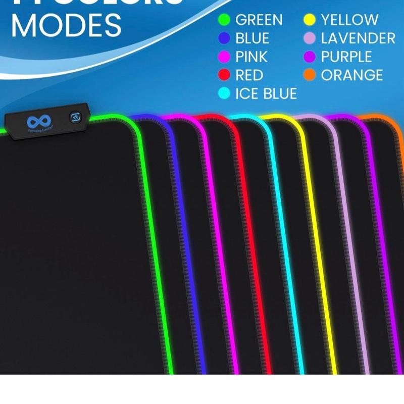 Everlasting Comfort Large Gaming Mouse Pad XL Extra Long Desk Pad with Wrist Rest 15 Coloru Modes 2 Brightness Levels RGB LED Light Mat for Gamers
