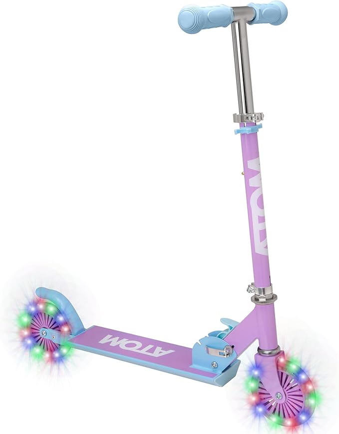 ATOM Light Up Wheels Inline Kids Scooter | Adjustable Height Handle | Easy Foldable Kick Scooter For Boys & Girls | Age 4-7