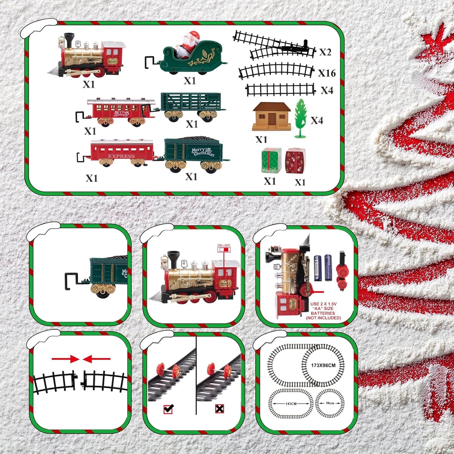 Christmas Village Train Set for Kids with Light & Sounds, Electric Train Set for Boys & Girls, Under Christmas Tree Gift