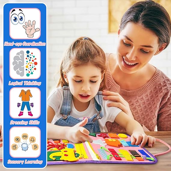 Busy Board, 20-in-1 Toddler Toy, Sensory Toy, Activity Board for Learning Fine Motor Skills, Preschool, Educational Toy, Gift for Boys and Girls