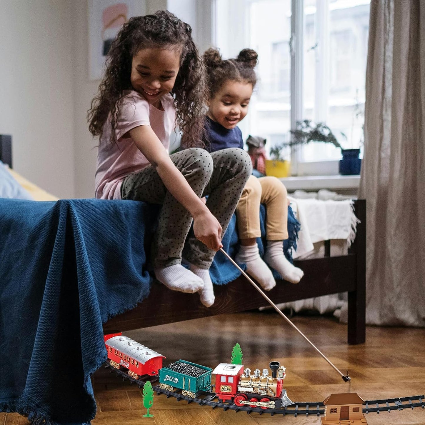 Christmas Village Train Set for Kids with Light & Sounds, Electric Train Set for Boys & Girls, Under Christmas Tree Gift