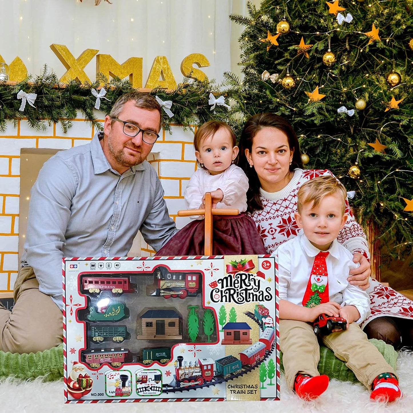 Christmas Village Train Set for Kids with Light & Sounds, Electric Train Set for Boys & Girls, Under Christmas Tree Gift
