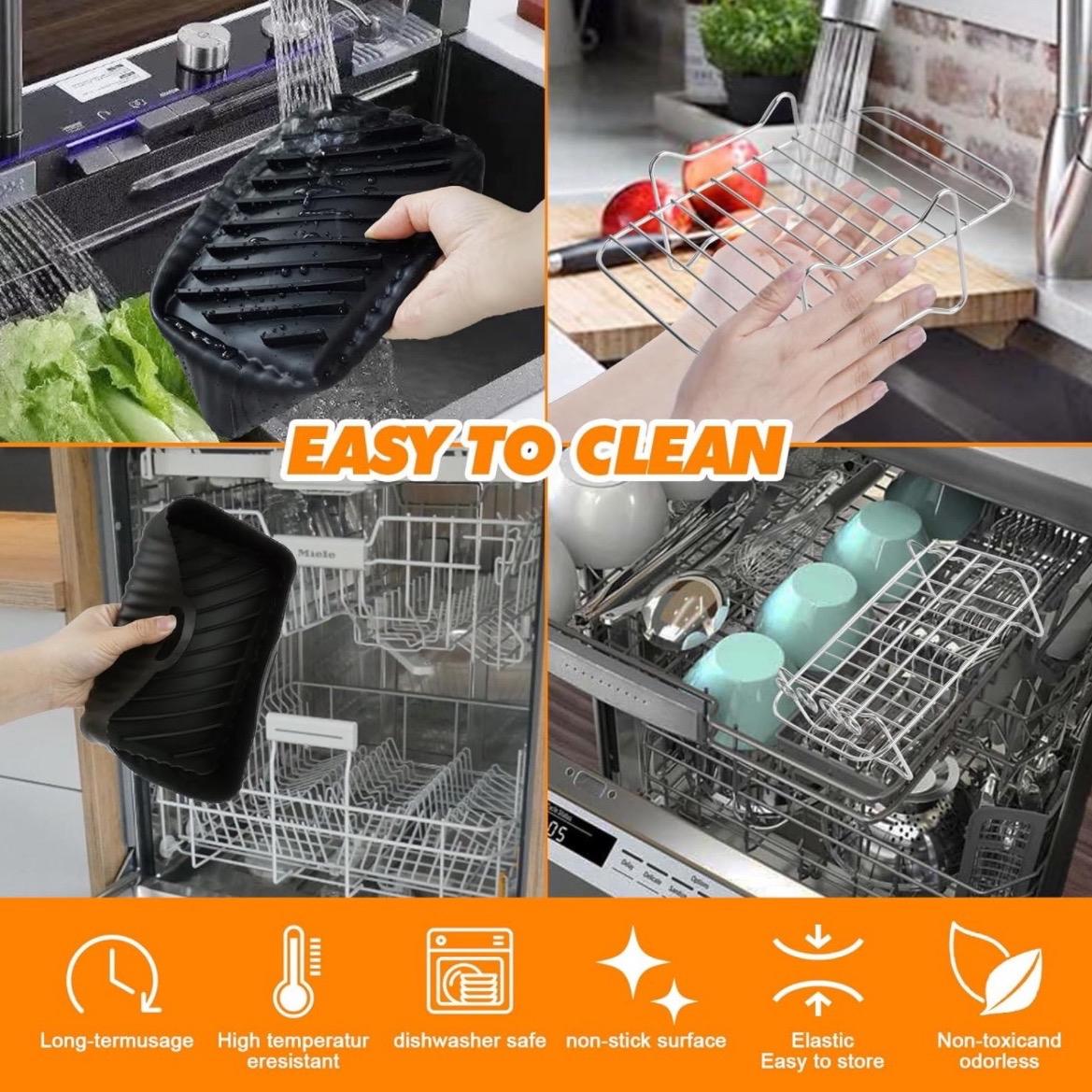 nuyikaso Air Fryer Accessories Set of 10 Pcs for Ninja Dual, Tower 7.6L-9.5L Including Silicone Reusable Liner Racks Paper Lining Gloves Food Clip Brush Spatula Black