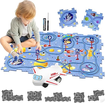 Puzzle Racer Kids Car Track Toy Car Set for Kids DIY Puzzle Track Rail Route