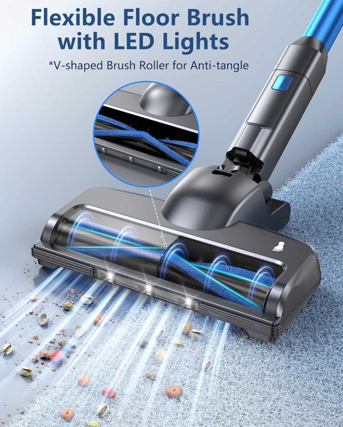 FABULETTA Cordless Vacuum Cleaner, 35KPA Stick Vacuum Cleaner with Brushless Motor, 3 Modes 6 in 1 Lightweight Vacuum Cleaner with 50Min Detachable Battery for Home/Pet Hair/Carpet/Hard Floor (Blue)