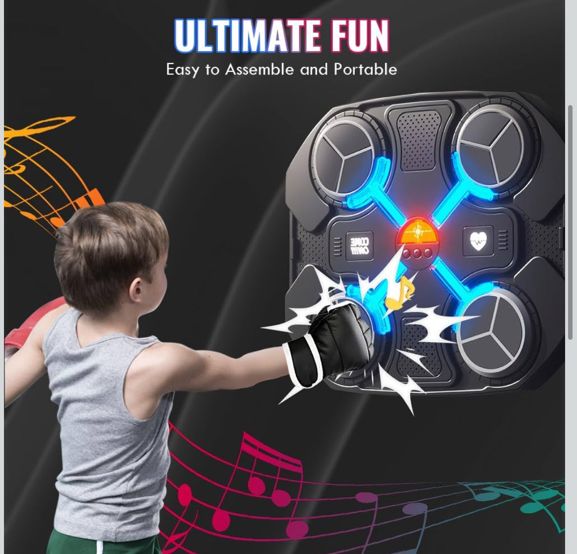 OneNine Music Boxing Machine with Boxing Gloves-Smart Bluetooth LED Wall Mounted Smart Music Boxing Target with 3-Level Speed & Mode, Boxing Music Workout Machine for Home, Indoor and Gym