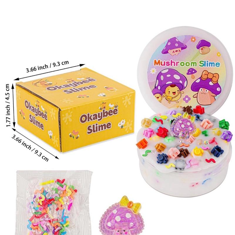 Okaybee Mushroom Rainbow Block Bead Slime Good Stretchy Non-Sticky Crunchy Sensory Toy for Kids & Adults Safe High-Quality Ingredients