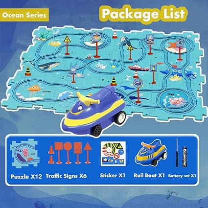 Puzzle Racer Kids Car Track Toy Car Set for Kids DIY Puzzle Track Rail Route