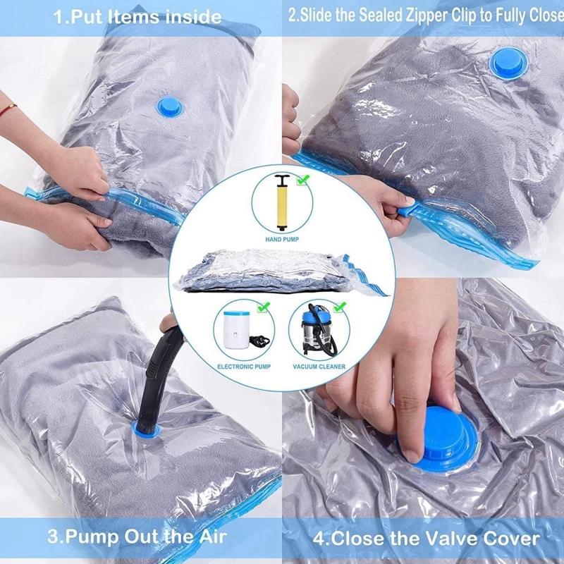 ZWMYF Vacuum Storage Bags 8 Pack Space Saver Bags for Travel & Home Reusable Bags Save 80% More Storage Space Compatible with Vacuum Cleaner