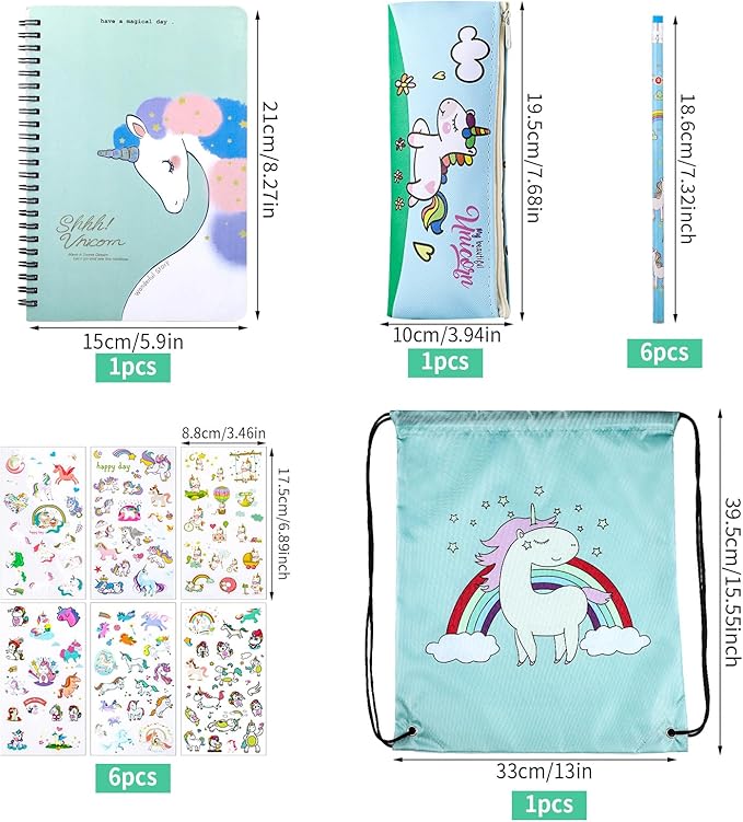 Unicorn Stationery Gift Include Drawstring Bag, Pencil Case, Unicorn Pencils and Sticker