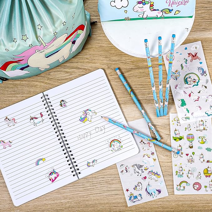 Unicorn Stationery Gift Include Drawstring Bag, Pencil Case, Unicorn Pencils and Sticker