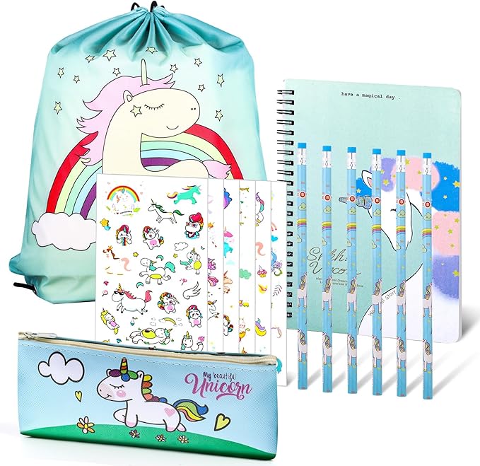 Unicorn Stationery Gift Include Drawstring Bag, Pencil Case, Unicorn Pencils and Sticker