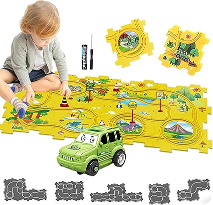 Puzzle Racer Kids Car Track Toy Car Set for Kids DIY Puzzle Track Rail Route