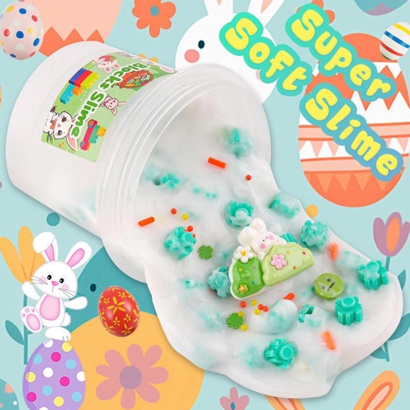 Blocks Slime Green Bead Slime with Bunny Charm Non-Sticky Slime Toys for Kids