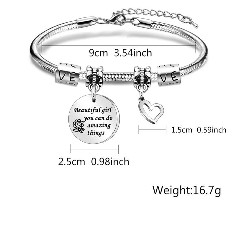 Inspiration Bracelet Gift,Silver Pendant Bracelet Beautiful Girl You Can Do Amazing Things For Daughter Niece Friends Sisters Friends Adjustable Jewellery