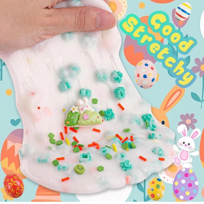 Blocks Slime Green Bead Slime with Bunny Charm Non-Sticky Slime Toys for Kids