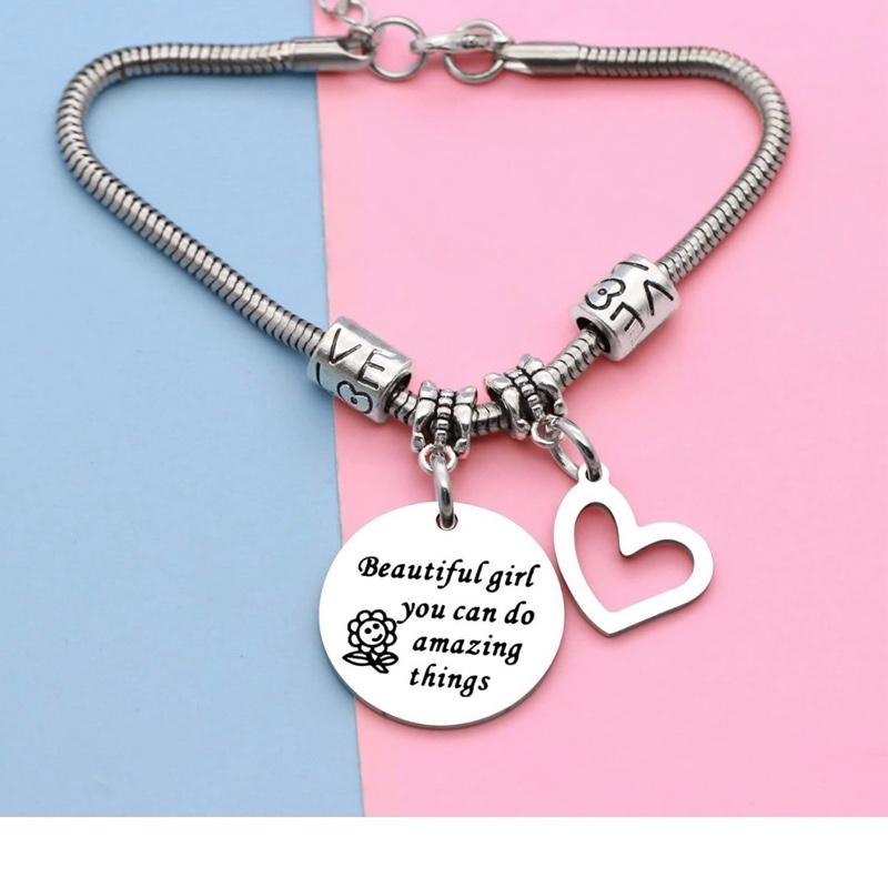 Inspiration Bracelet Gift,Silver Pendant Bracelet Beautiful Girl You Can Do Amazing Things For Daughter Niece Friends Sisters Friends Adjustable Jewellery