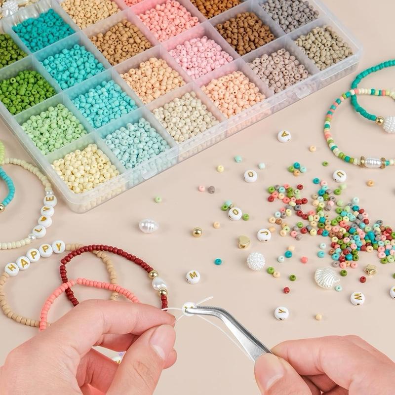 Bracelets Making Kit, 3mm Seed Beads with Letter Beads Pearl for Jewellery Making, 24 Boho Colours Glass Beads Set for DIY Craft Bracelet Necklaces