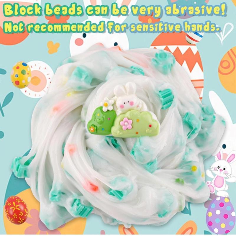 Blocks Slime Green Bead Slime with Bunny Charm Non-Sticky Slime Toys for Kids