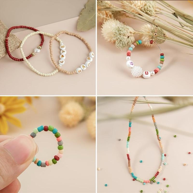 Bracelets Making Kit, 3mm Seed Beads with Letter Beads Pearl for Jewellery Making, 24 Boho Colours Glass Beads Set for DIY Craft Bracelet Necklaces