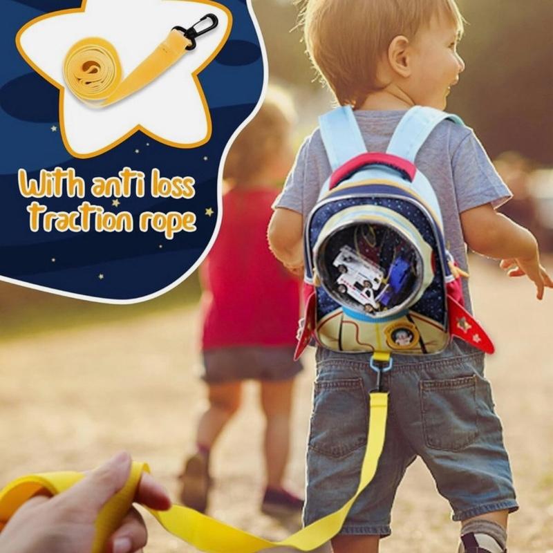 LSSAGOON Astronaut Toddler Backpack Cute Cartoon School Book Bag Rucksack with Space Explorer Design and Yellow Strap