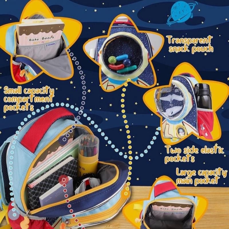 LSSAGOON Astronaut Toddler Backpack Cute Cartoon School Book Bag Rucksack with Space Explorer Design and Yellow Strap