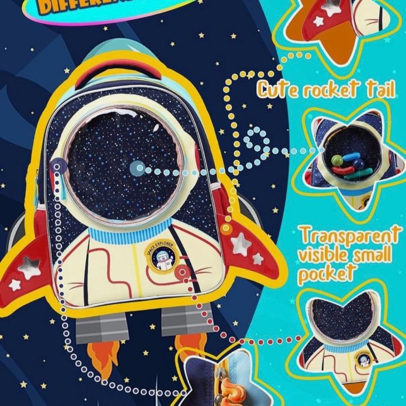 LSSAGOON Astronaut Toddler Backpack Cute Cartoon School Book Bag Rucksack with Space Explorer Design and Yellow Strap