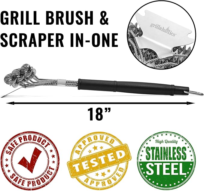Grillaholics Bristle Free BBQ Brush - Safe Barbecue Grill Cleaning Brush With No Metal Wire Bristles