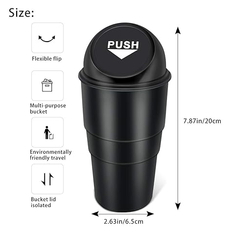 YIOVVOM Car Garbage Can with Lid, Small Leakproof Vehicle Automotive Cup Holder Car Trash Can Set of 2 (Black)