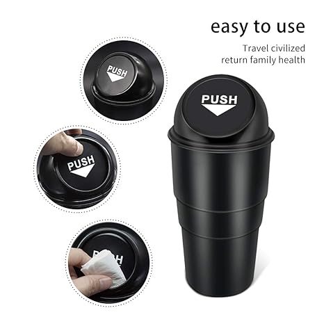 YIOVVOM Car Garbage Can with Lid, Small Leakproof Vehicle Automotive Cup Holder Car Trash Can Set of 2 (Black)