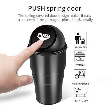 YIOVVOM Car Garbage Can with Lid, Small Leakproof Vehicle Automotive Cup Holder Car Trash Can Set of 2 (Black)