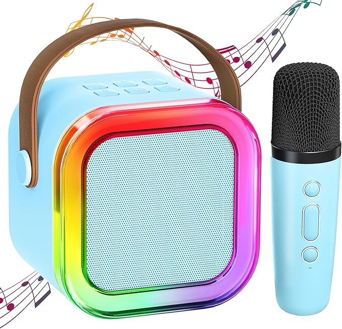 Mini Karaoke Machine with 1 Microphone - Blue & Pink