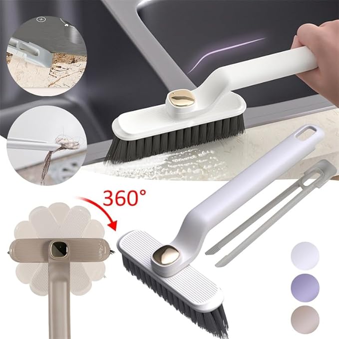 360° Rotating Hard Bristle Crevice Cleaning Brush 2pcs Multi-Function Rotating Crevice Cleaning Brush-Long Handle Bathroom Tile Groove Window Gaps Cleaning Brush Tool for Kitchen Bathroom