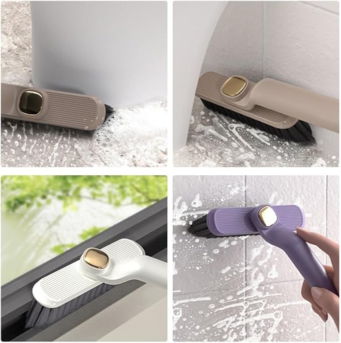 360° Rotating Hard Bristle Crevice Cleaning Brush 2pcs Multi-Function Rotating Crevice Cleaning Brush-Long Handle Bathroom Tile Groove Window Gaps Cleaning Brush Tool for Kitchen Bathroom
