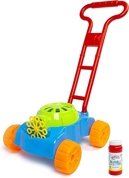 Bubble Machine/Lawn Mower with Bubble Solution to Create Giant Balloons - Battery Operated Garden Toy