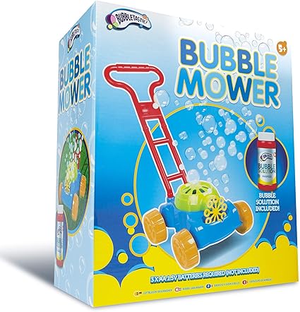 Bubble Machine/Lawn Mower with Bubble Solution to Create Giant Balloons - Battery Operated Garden Toy