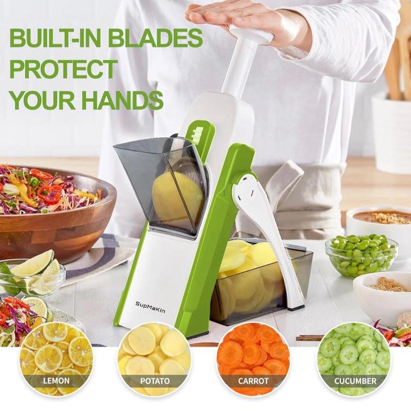 Sopakin Stainless Steel Mandoline Vegetable Slicer Chopper Potato Chip Cutter Multifunctional Veg Chopper with 4 Cutting Modes to Slice Dice Chop Julienne Best Kitchen Gadgets Green