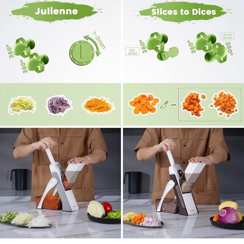 Sopakin Stainless Steel Mandoline Vegetable Slicer Chopper Potato Chip Cutter Multifunctional Veg Chopper with 4 Cutting Modes to Slice Dice Chop Julienne Best Kitchen Gadgets Green
