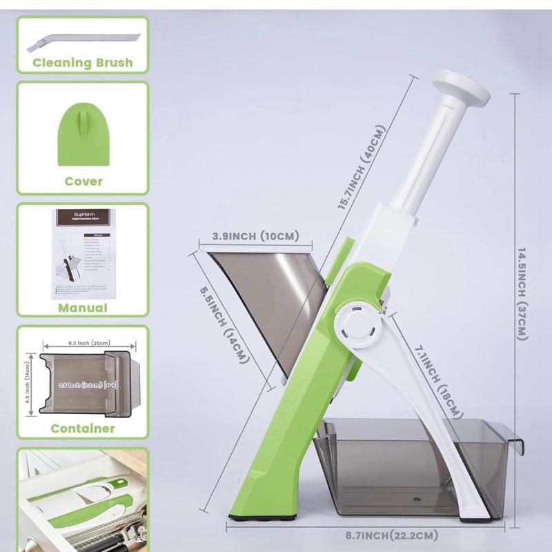 Sopakin Stainless Steel Mandoline Vegetable Slicer Chopper Potato Chip Cutter Multifunctional Veg Chopper with 4 Cutting Modes to Slice Dice Chop Julienne Best Kitchen Gadgets Green