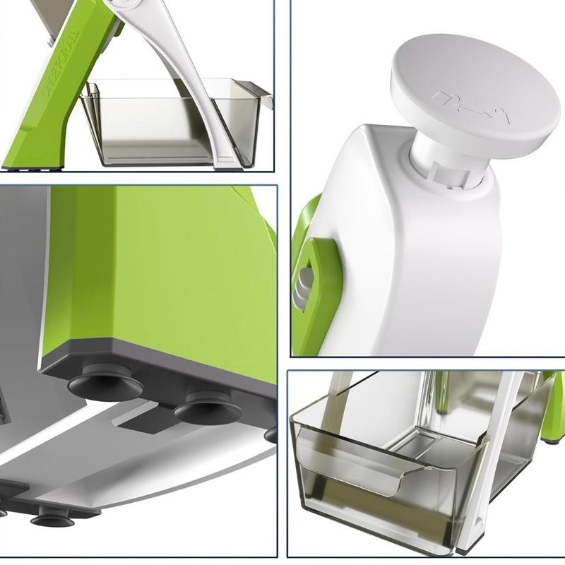 Sopakin Stainless Steel Mandoline Vegetable Slicer Chopper Potato Chip Cutter Multifunctional Veg Chopper with 4 Cutting Modes to Slice Dice Chop Julienne Best Kitchen Gadgets Green