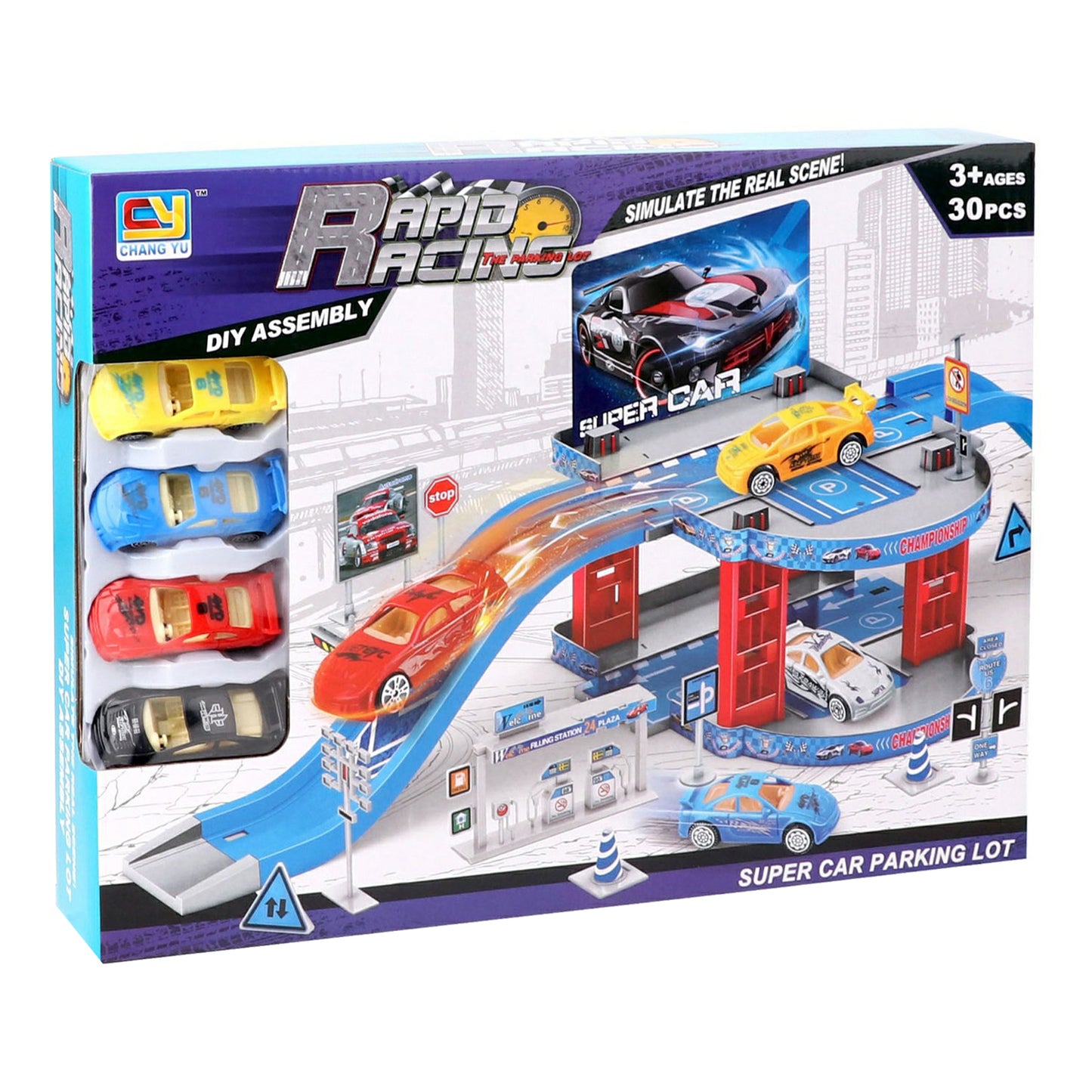 Rapid Racing Elevated Race Track, Super Car Parking Lot