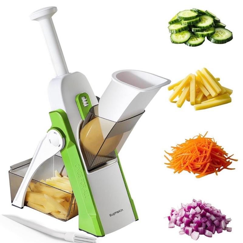 Sopakin Stainless Steel Mandoline Vegetable Slicer Chopper Potato Chip Cutter Multifunctional Veg Chopper with 4 Cutting Modes to Slice Dice Chop Julienne Best Kitchen Gadgets Green