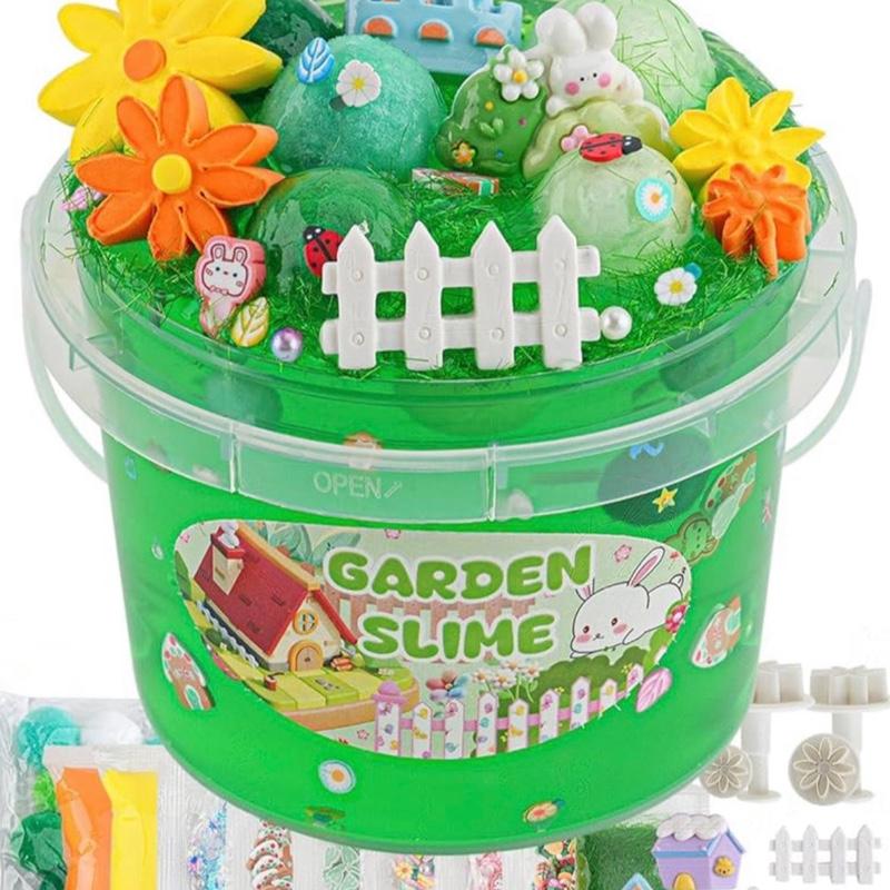 Green Crystal Slime Kit for Girls & Boys Ages 8-12, Slime Bucket with Slime Clay, 10 Packs of Add-ins, Slime Party Favors for Kids, Sensory Toys Girls & Boys Gifts