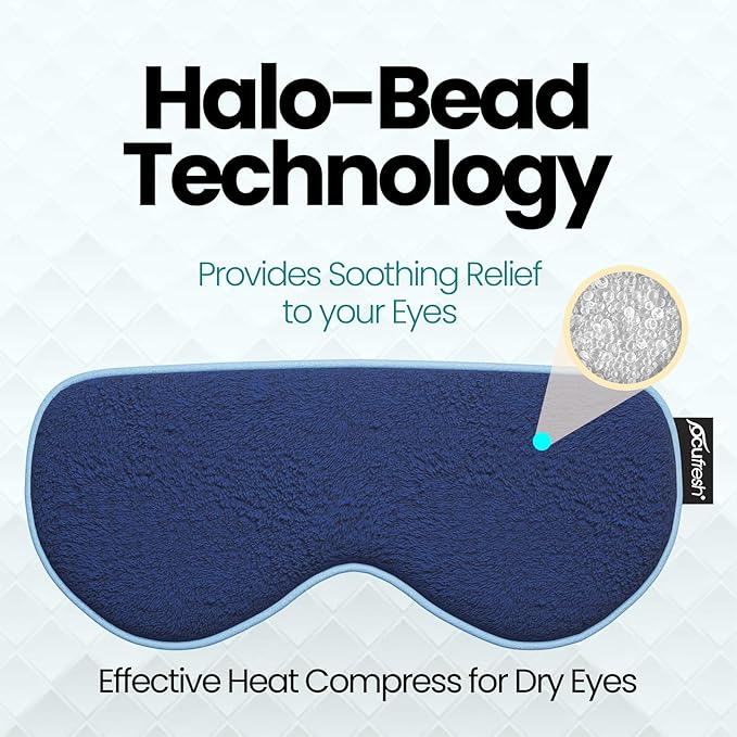 Ocufresh Heated Eye Mask for Dry Eyes, Blephartis, Styes - Microwave Activated Halobeads for Soothing Relief - Skin-Friendly Fabric - Hypoallergenic, Non-Toxic, Washable - Pouch Included