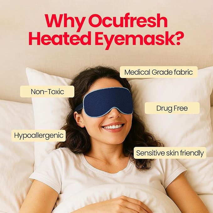 Ocufresh Heated Eye Mask for Dry Eyes, Blephartis, Styes - Microwave Activated Halobeads for Soothing Relief - Skin-Friendly Fabric - Hypoallergenic, Non-Toxic, Washable - Pouch Included