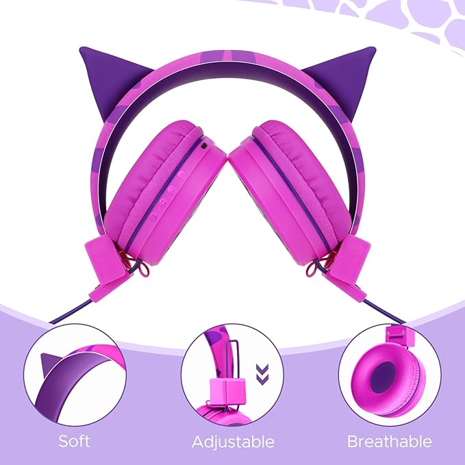Kids Headphones Wireless, Cat ear/Dinosaur Bluetooth Headphones for Childrens/Boys/Girls, Adjustable Wireles Toddler Headphones Age 2-12, School Headphone with Microphone for iPad/Fire Tablet/Kindle